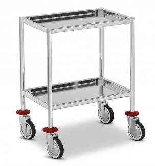 Carro clínico Malvestio de dos niveles en acero inoxidable de 80 x 50 cm con ruedas de goma
