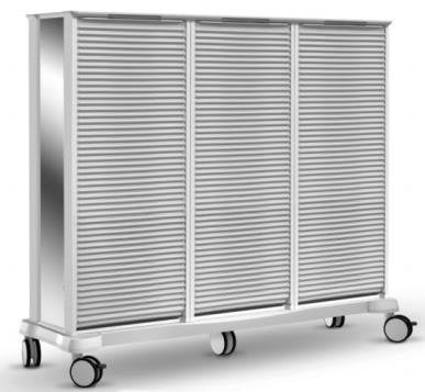 Carro de transporte modular de tres secciones con persianas enrollables