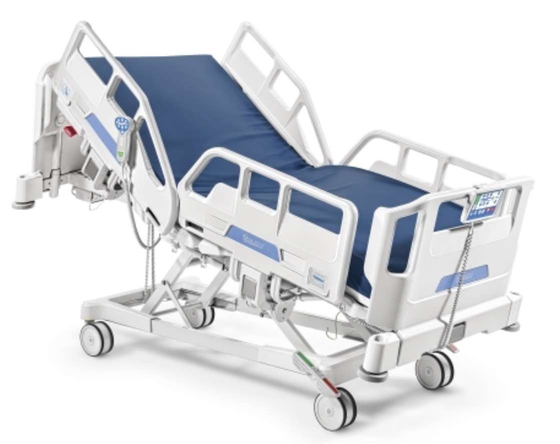 Cama hospitalaria eléctrica Malvestio Delta 4 ref. 3710 con barandillas abatibles de polipropileno